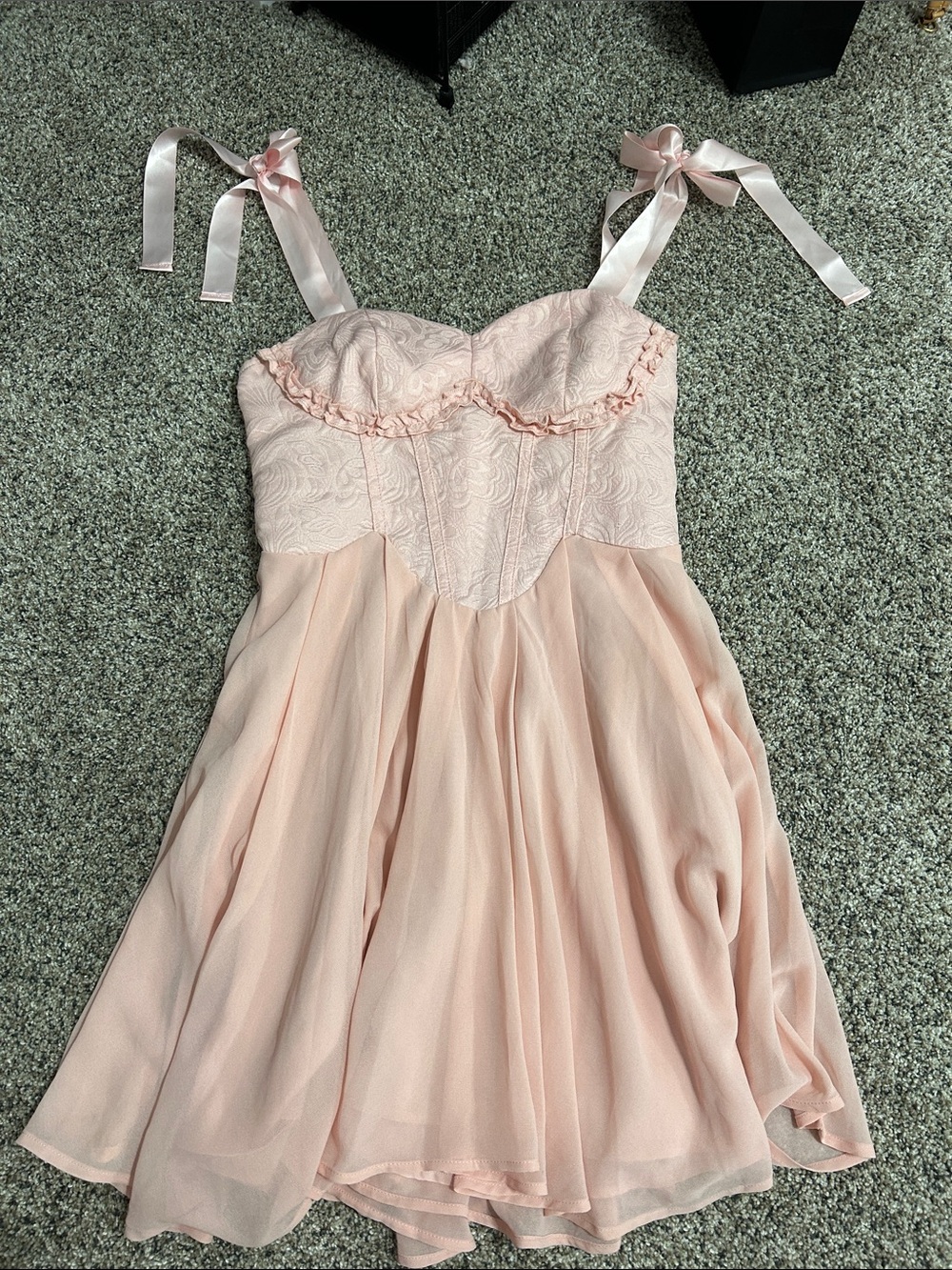 Womens Pink Chiffon Party Dress with Bow Straps